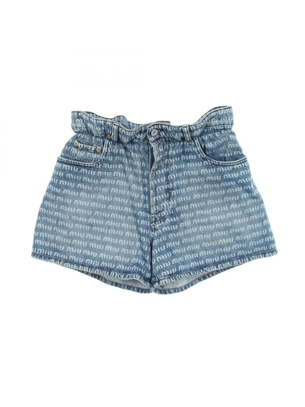 Miu Miu Denim Pants Logo All Over Pattern Cotton Shorts